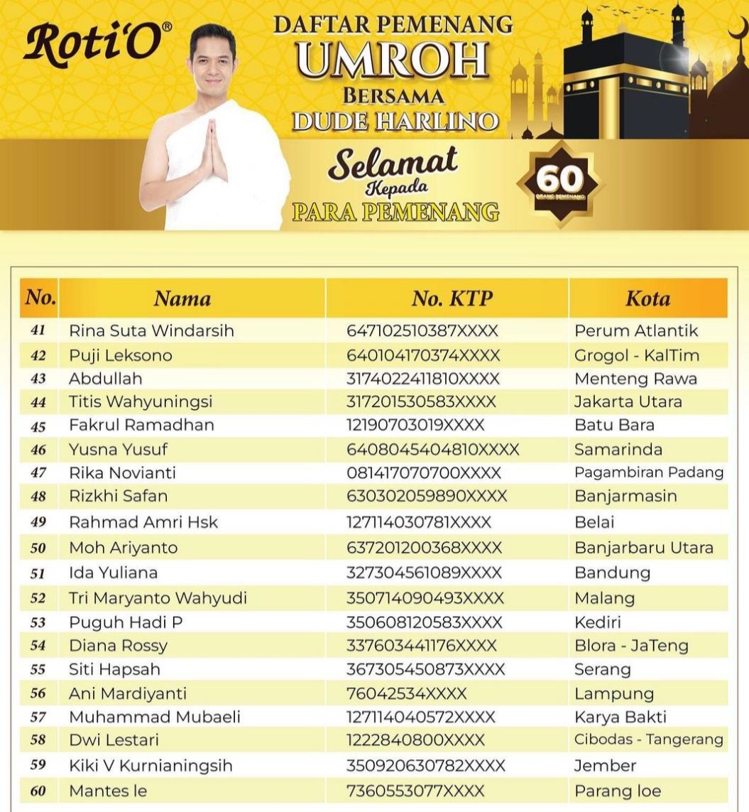 Pemenang hadiah Umroh undian roti o