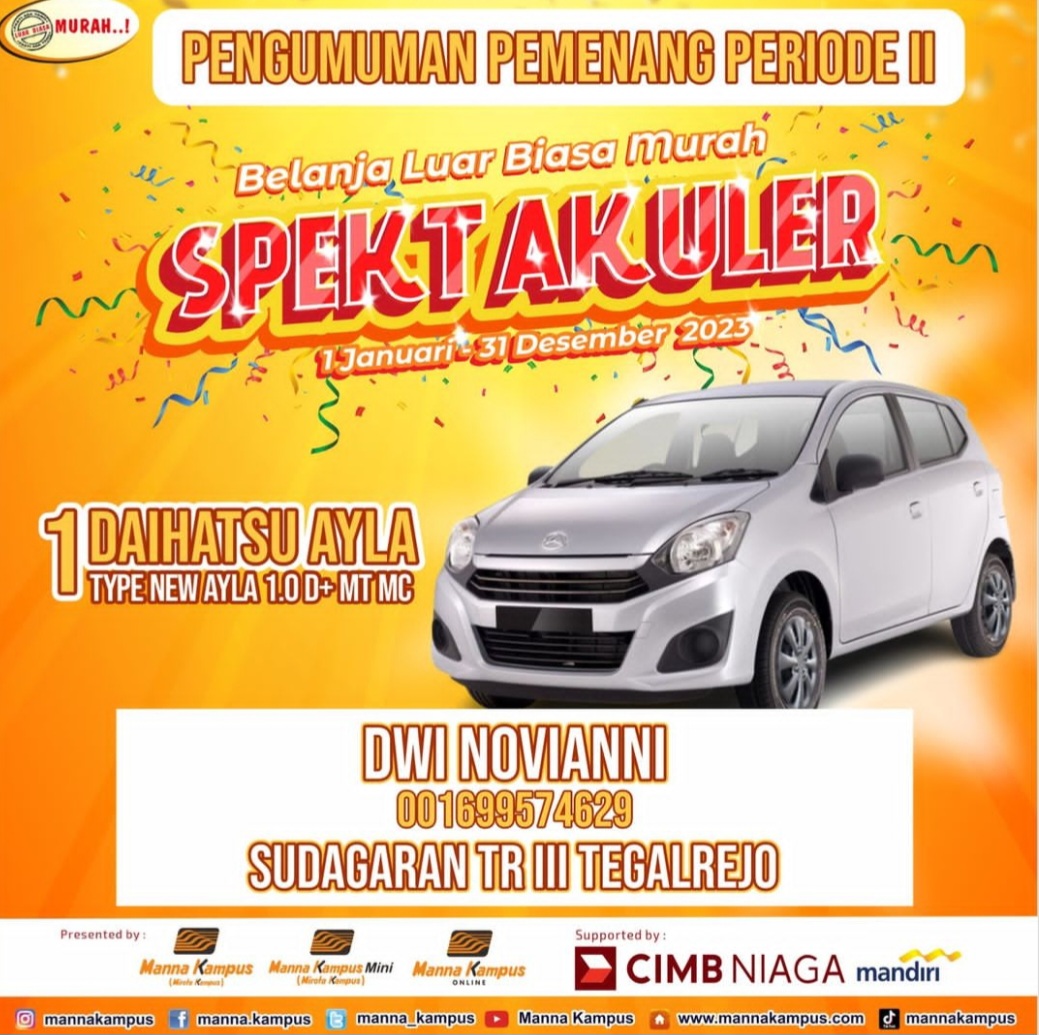 Pemenang hadiah mobil manna kampus