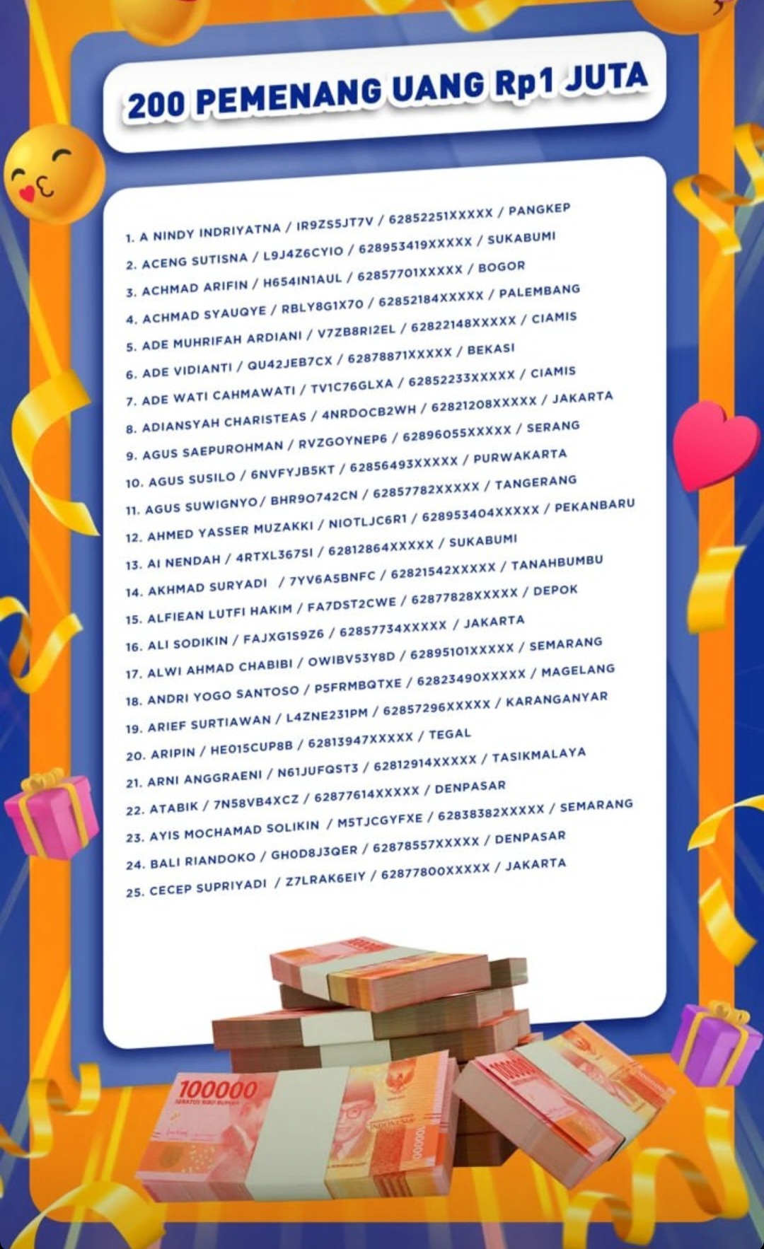 Pemenang uang tunai 1 juta