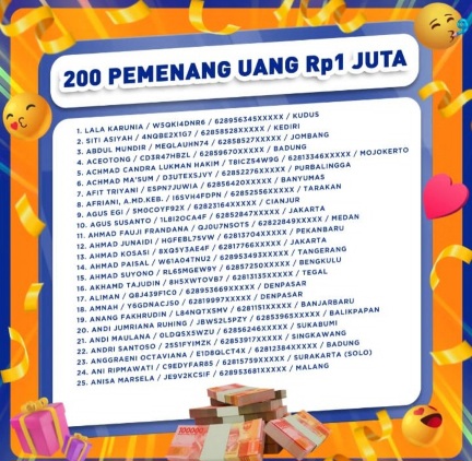 Pemenang uang tunai 1 juta undian sonice