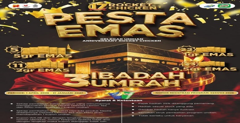 promo undian pesta emas Rocket Chicken 2026 berhadiah Umroh