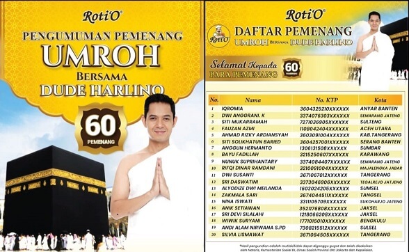 daftar pemenang undian roti o 2025 umroh bareng dude herlino