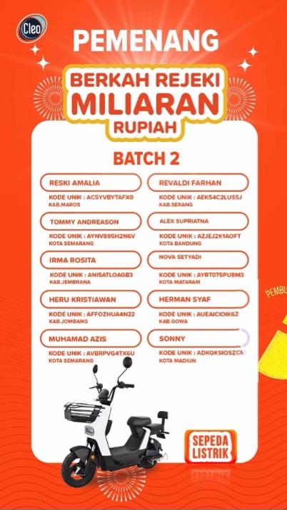Pemenang motor listrik undian cleo batch 2