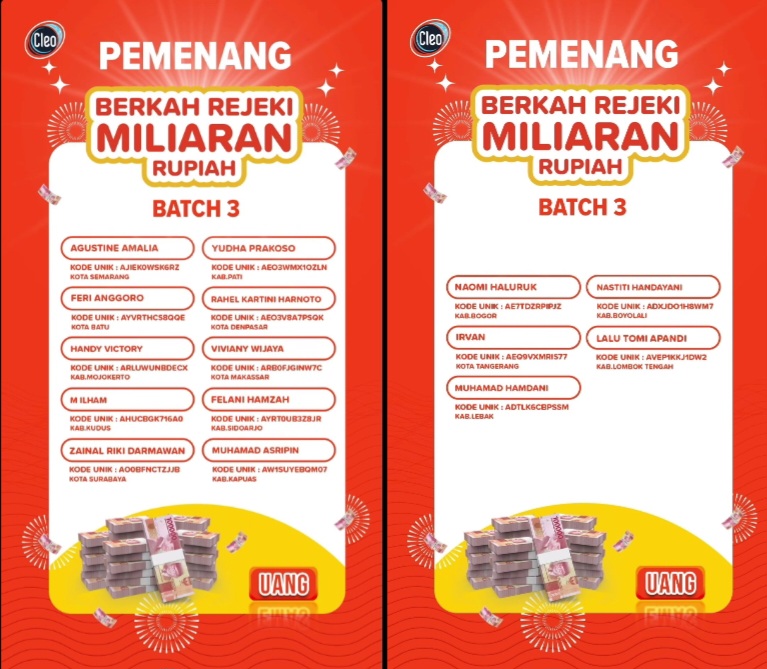 Pemenang uang tunai undian cleo